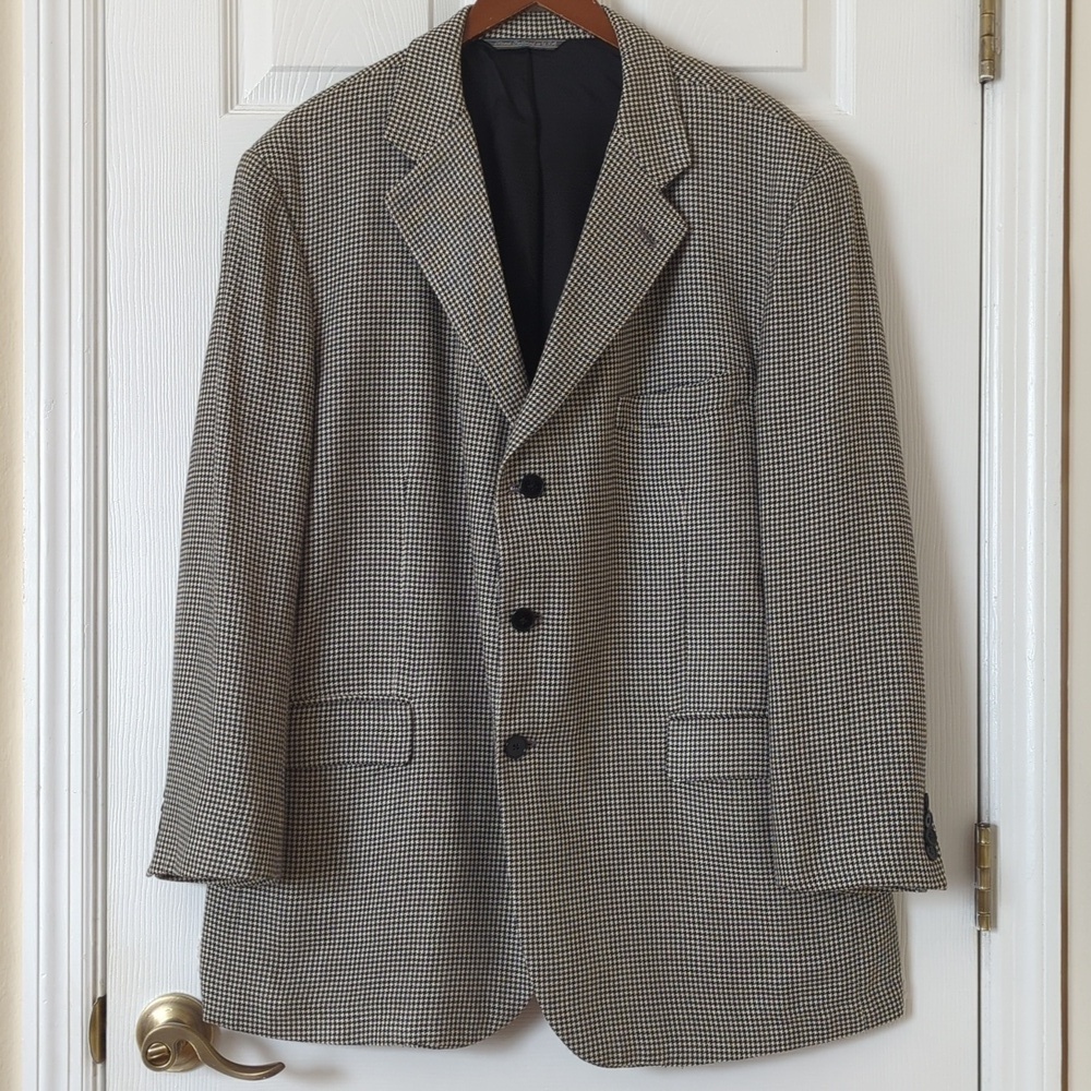 Neiman Marcus 90's Vintage Union Made Houndstooth Blazer Jacket Cream Black 48R